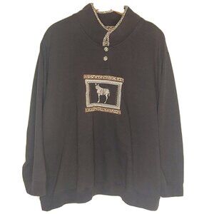 Vintage Women's XL Zebra Sweatshirt Safari Cheetah Button Collared Embroidered